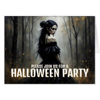 Mystic Lady in Dark Halloween Forest - Invitation