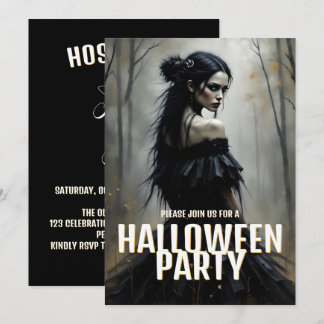 Mystic Lady in Dark Halloween Forest - Invitation