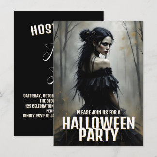 Mystic Lady in Dark Halloween Forest - Invitation