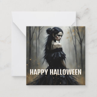 Mystic Lady in Dark Halloween Forest Note Card
