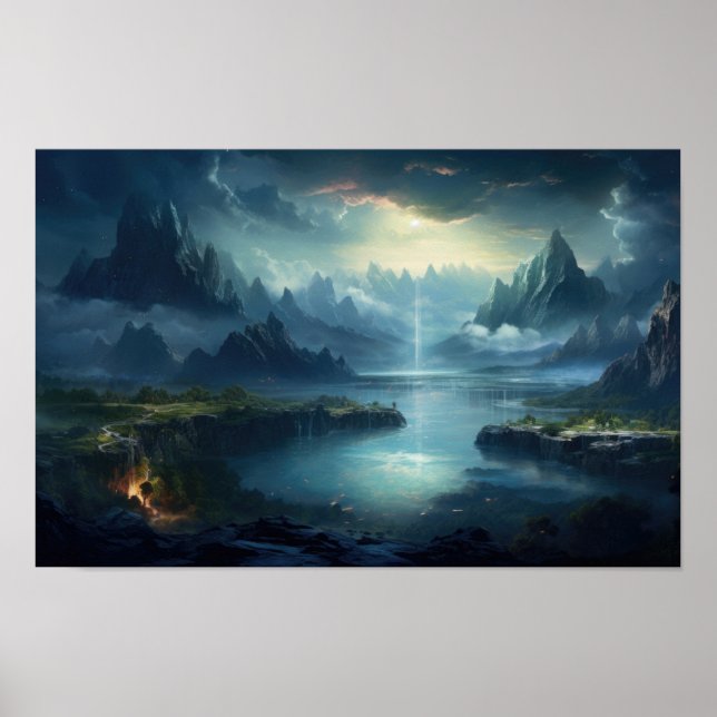 Mystic Lake and Mountain Valley — Fantasy Landscap Poster (Front)