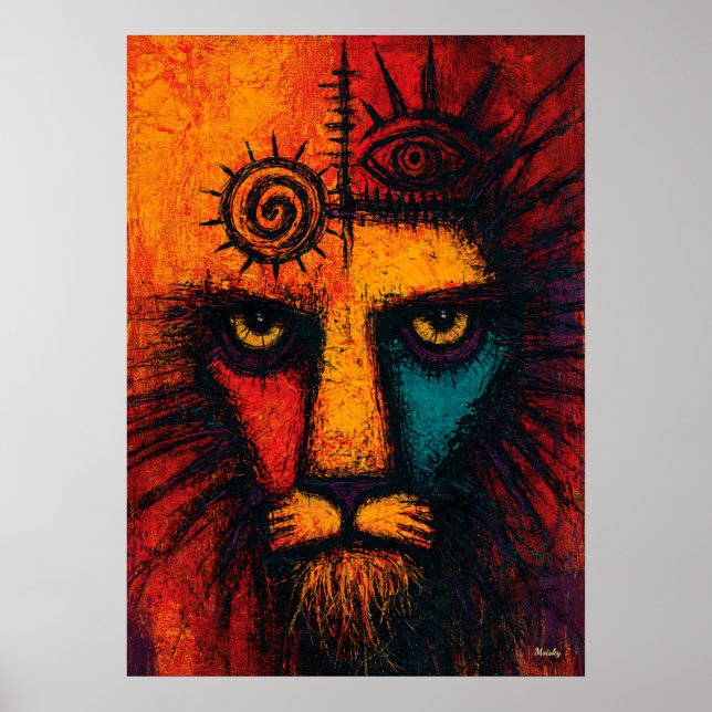 Mystic Lion Face in Color Fields Expressionist Pos Poster (Front)