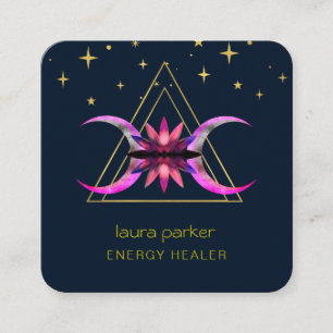 Mystic Lotus Flower Crescent Moon Healing Energy Square Business Card
