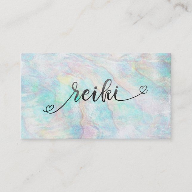 *~* Mystic Magical Pastel Abalone Glitter REIKI Business Card (Front)