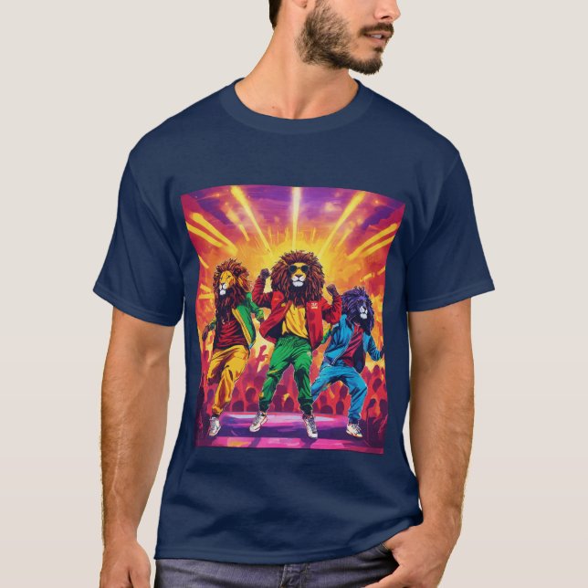 Mystic Majesty: Dark Blue Lion's Energy T-Shirt (Front)