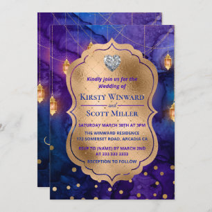 Mystic Marrakesh Night Lanterns & Bokeh Wedding Invitation