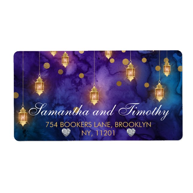 Mystic Marrakesh Night Lanterns & Bokeh Wedding Label (Front)