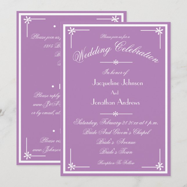 Mystic Mauve All In One RSVP Email Website Wedding Invitation (Front/Back)