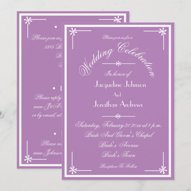 Mystic Mauve All In One RSVP Email Website Wedding Invitation (Front/Back)