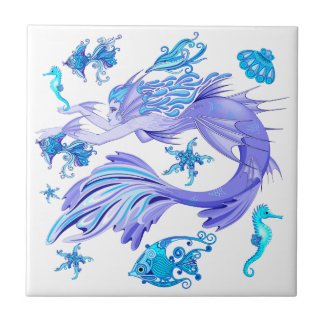 Mystic Mermaid Fairy Purple Creature Ceramic Tile