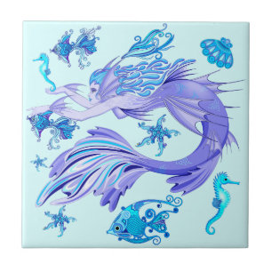 Mystic Mermaid Fairy Purple Creature Ceramic Tile