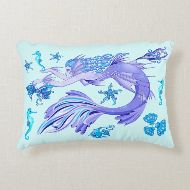 Mystic Mermaid Fairy Purple Creature Ceramic Tile Accent Pillow (Front)