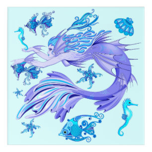 Mystic Mermaid Fairy Purple Creature Ceramic Tile Acrylic Print