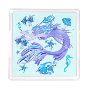 Mystic Mermaid Fairy Purple Creature Ceramic Tile Acrylic Tray