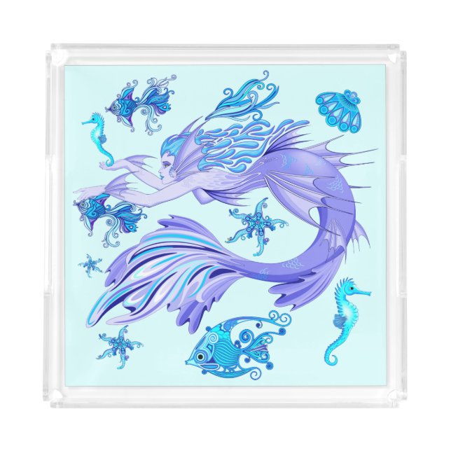 Mystic Mermaid Fairy Purple Creature Ceramic Tile Acrylic Tray (Front)