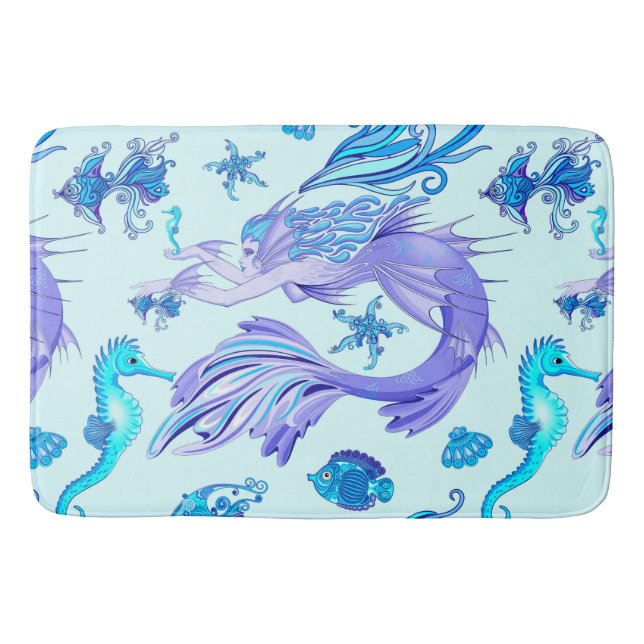 Mystic Mermaid Fairy Purple Creature Ceramic Tile Bath Mat (Front)