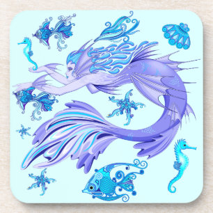 Mystic Mermaid Fairy Purple Creature Ceramic Tile Beverage Coaster