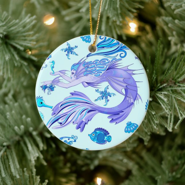Mystic Mermaid Fairy Purple Creature Ceramic Tile Ceramic Ornament (Tree)