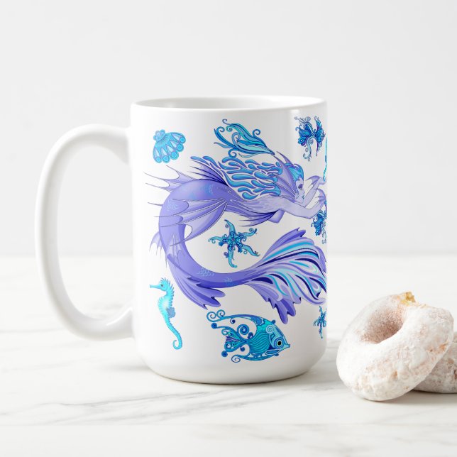 Mystic Mermaid Fairy Purple Creature Ceramic Tile Coffee Mug (With Donut)