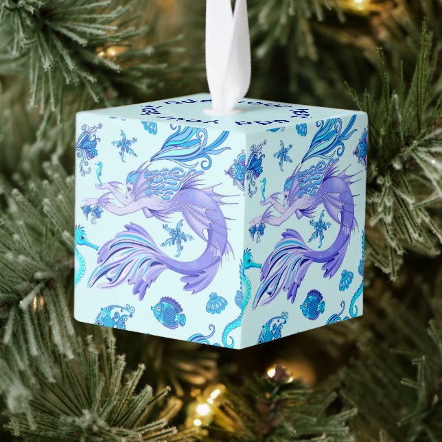 Mystic Mermaid Fairy Purple Creature Ceramic Tile Cube Ornament (Tree)