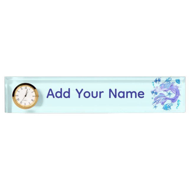 Mystic Mermaid Fairy Purple Creature Ceramic Tile Desk Name Plate (Front)