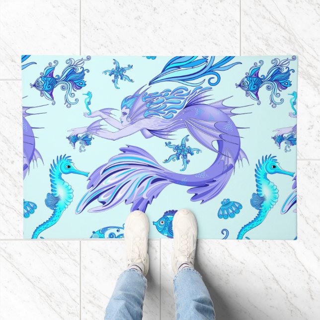 Mystic Mermaid Fairy Purple Creature Ceramic Tile Doormat (Indoor)