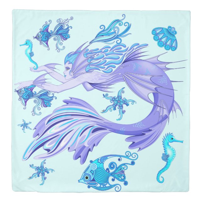 Mystic Mermaid Fairy Purple Creature Ceramic Tile Duvet Cover (Front)