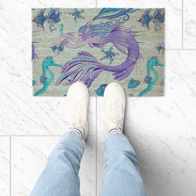 Mystic Mermaid Fairy Purple Creature Ceramic Tile Fiber Doormat (Insitu)
