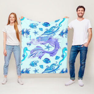 Mystic Mermaid Fairy Purple Creature Ceramic Tile Fleece Blanket