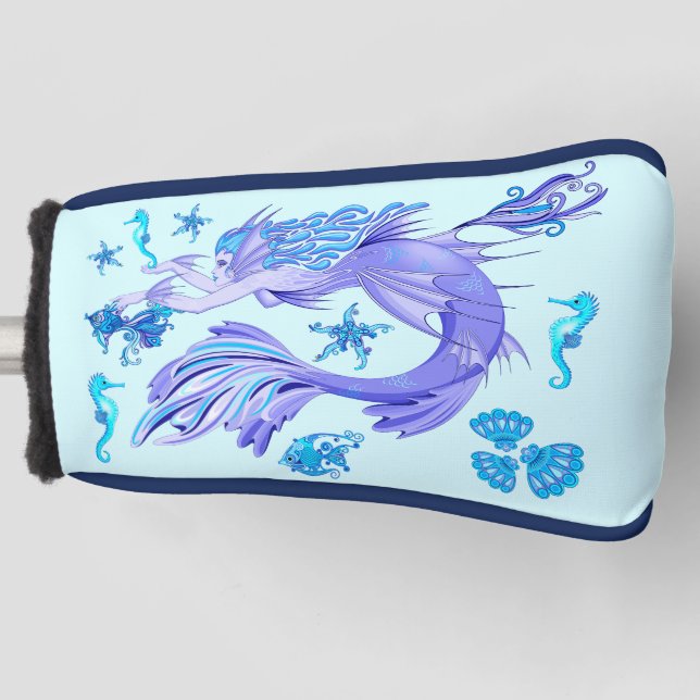Mystic Mermaid Fairy Purple Creature Ceramic Tile Golf Head Cover (Front)