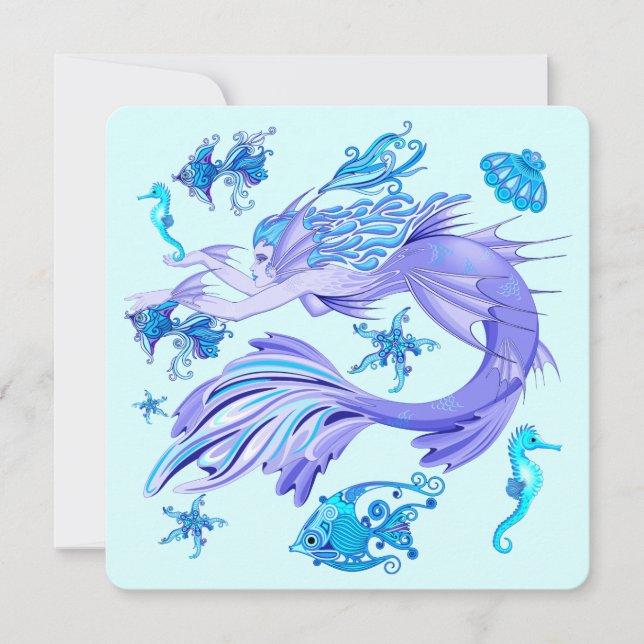 Mystic Mermaid Fairy Purple Creature Ceramic Tile Invitation (Front)