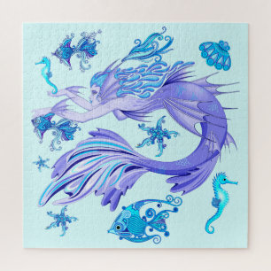 Mystic Mermaid Fairy Purple Creature Ceramic Tile Jigsaw Puzzle