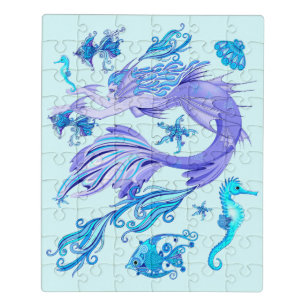 Mystic Mermaid Fairy Purple Creature Ceramic Tile Jigsaw Puzzle