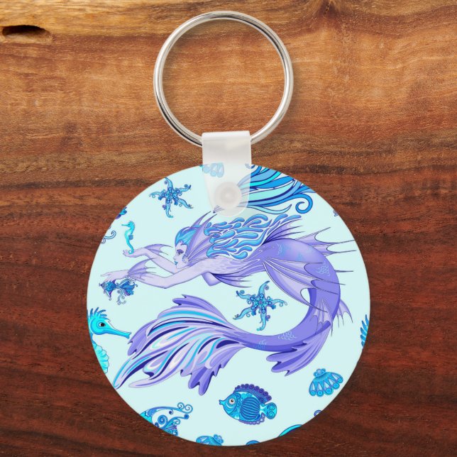 Mystic Mermaid Fairy Purple Creature Ceramic Tile Keychain (Front)