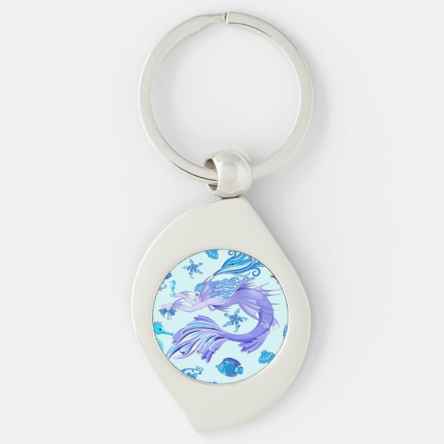 Mystic Mermaid Fairy Purple Creature Ceramic Tile Keychain (Front)