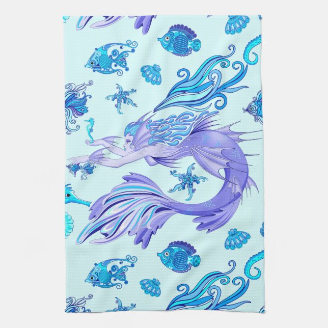 Mystic Mermaid Fairy Purple Creature Ceramic Tile Kitchen Towel (Vertical)