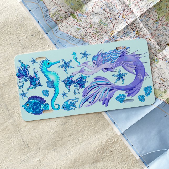Mystic Mermaid Fairy Purple Creature Ceramic Tile License Plate (In Situ)