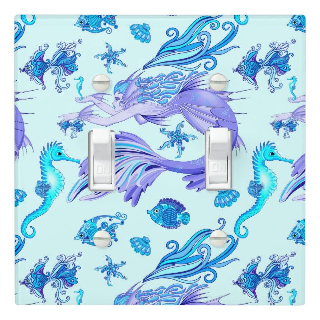 Mystic Mermaid Fairy Purple Creature Ceramic Tile Light Switch Cover (In Situ)
