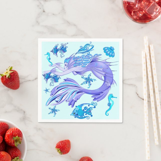 Mystic Mermaid Fairy Purple Creature Ceramic Tile Napkins (Insitu)