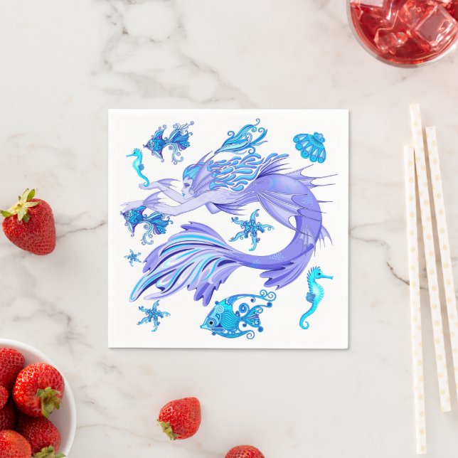 Mystic Mermaid Fairy Purple Creature Ceramic Tile Napkins (Insitu)