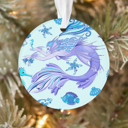 Mystic Mermaid Fairy Purple Creature Ceramic Tile Ornament