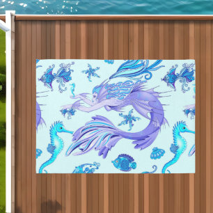 Mystic Mermaid Fairy Purple Creature Ceramic Tile Outdoor Rug