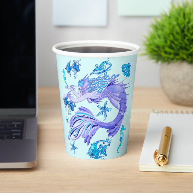 Mystic Mermaid Fairy Purple Creature Ceramic Tile Paper Cups (Insitu)