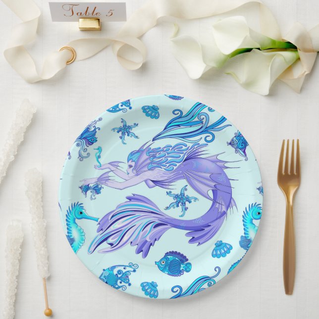 Mystic Mermaid Fairy Purple Creature Ceramic Tile Paper Plates (Wedding)