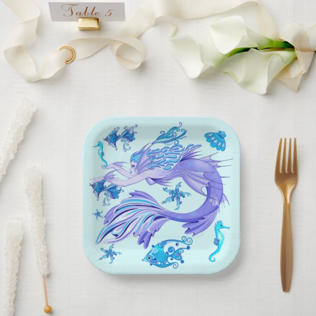 Mystic Mermaid Fairy Purple Creature Ceramic Tile Paper Plates (Wedding)