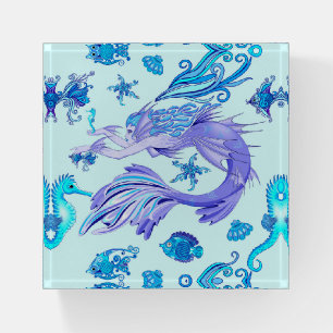 Mystic Mermaid Fairy Purple Creature Ceramic Tile Paperweight