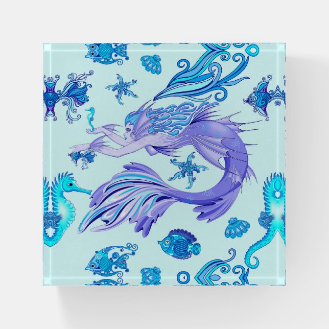 Mystic Mermaid Fairy Purple Creature Ceramic Tile Paperweight (Front)