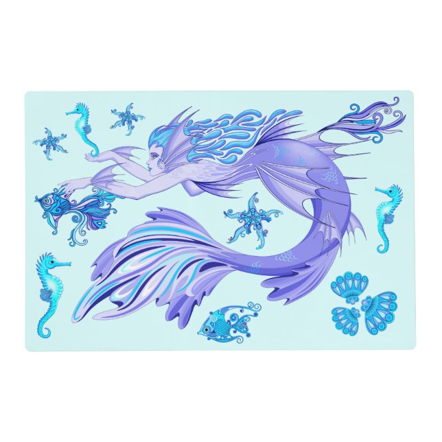 Mystic Mermaid Fairy Purple Creature Ceramic Tile Placemat (Front)
