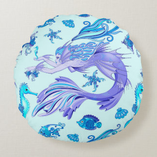 Mystic Mermaid Fairy Purple Creature Ceramic Tile Round Pillow