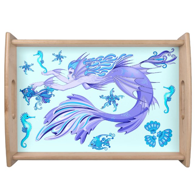Mystic Mermaid Fairy Purple Creature Ceramic Tile Serving Tray (Front)